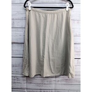 What’s Hot Midi Skirt Women’s Large 100% Linen Tan Zip Up Breathable
